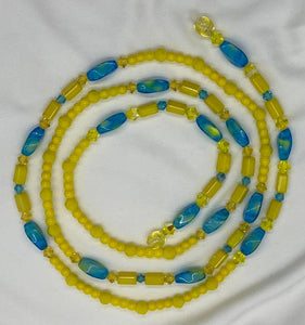 West African Style Opaque Blue & Yellow Crystal Waist Beads