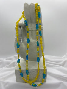 West African Style Opaque Blue & Yellow Crystal Waist Beads