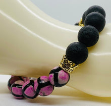 Load image into Gallery viewer, Pink &amp; Black Natural Agate and Lava Rock with Gold or Silver Finish
