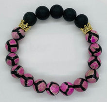 Load image into Gallery viewer, Pink &amp; Black Natural Agate and Lava Rock with Gold or Silver Finish
