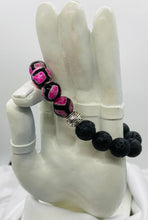 Load image into Gallery viewer, Pink &amp; Black Natural Agate and Lava Rock with Gold or Silver Finish
