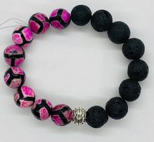 Load image into Gallery viewer, Pink &amp; Black Natural Agate and Lava Rock with Gold or Silver Finish
