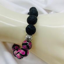 Load image into Gallery viewer, Pink &amp; Black Natural Agate and Lava Rock with Gold or Silver Finish
