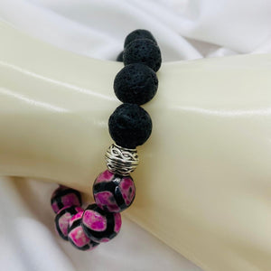 Pink & Black Natural Agate and Lava Rock with Gold or Silver Finish