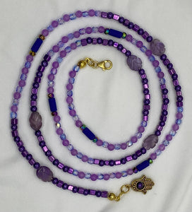 Purple Crystals Amethyst & Blue Beads  with Hamsa Charm