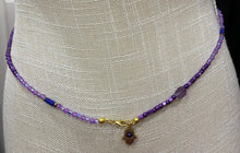 Load image into Gallery viewer, Purple Crystals Amethyst &amp; Blue Beads  with Hamsa Charm
