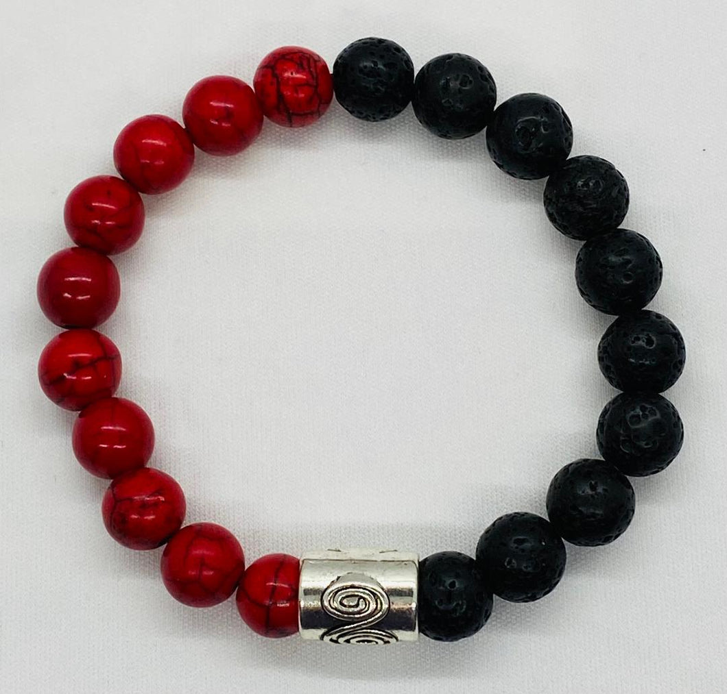 Black Lava Rock & Red Jasper Unisex Bracelet