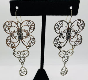 Sterling Silver Butterfly Drop Earrings