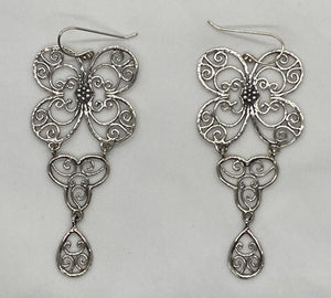 Sterling Silver Butterfly Drop Earrings