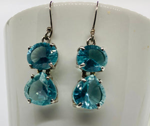 Sterling Silver Double Tear Drop Topaz Earrings