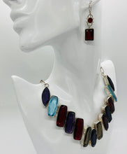 Load image into Gallery viewer, Sterling Silver Plated Multi Gemstone Necklace With Sterling Silver Garnet Earrings
