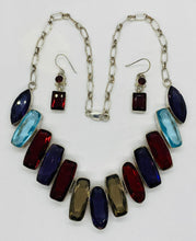 Load image into Gallery viewer, Sterling Silver Plated Multi Gemstone Necklace With Sterling Silver Garnet Earrings
