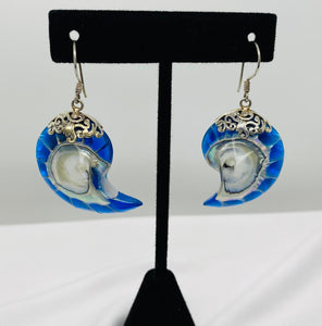 Sterling Silver Royal Blue Sapphire Nautilus Earrings