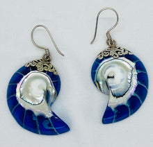 Load image into Gallery viewer, Sterling Silver Royal Blue Sapphire Nautilus Earrings
