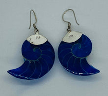 Load image into Gallery viewer, Sterling Silver Royal Blue Sapphire Nautilus Earrings
