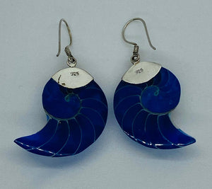 Sterling Silver Royal Blue Sapphire Nautilus Earrings