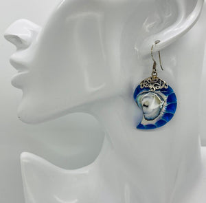 Sterling Silver Royal Blue Sapphire Nautilus Earrings