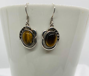 Sterling Silver Tiger Eye Stone Earrings