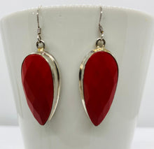 Load image into Gallery viewer, Sterling Silver with Red Coral long Drop Earrings
