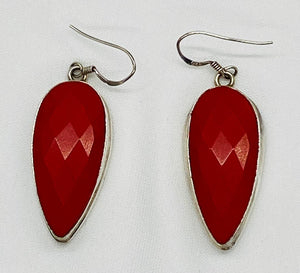 Sterling Silver with Red Coral long Drop Earrings