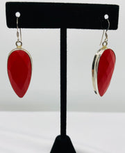 Load image into Gallery viewer, Sterling Silver with Red Coral long Drop Earrings
