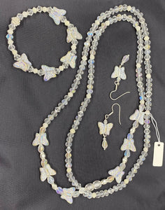 White Crystal Butterfly Waist Bead, Bracelet & Earrings