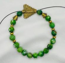 Load image into Gallery viewer, Yoruba Ochosi Arrow, Green Apple &amp; Dragon Vein Agate with Tiger&#39;s Eye Stone Bracelets
