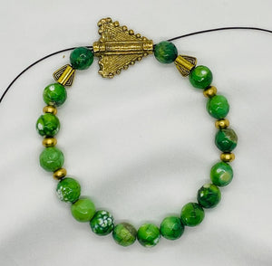 Yoruba Ochosi Arrow, Green Apple & Dragon Vein Agate with Tiger's Eye Stone Bracelets