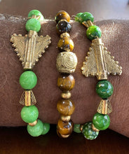 Load image into Gallery viewer, Yoruba Ochosi Arrow, Green Apple &amp; Dragon Vein Agate with Tiger&#39;s Eye Stone Bracelets
