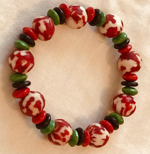 Unisex Krobo Empowering Bead Bracelet Red black green and white