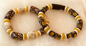 Krobo Bead Bracelet Black yellow and white