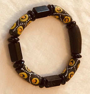 Krobo Bead Empowering Honey & Black Bracelet.