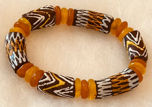 Krobo Beads Bracelet Honey Brown White