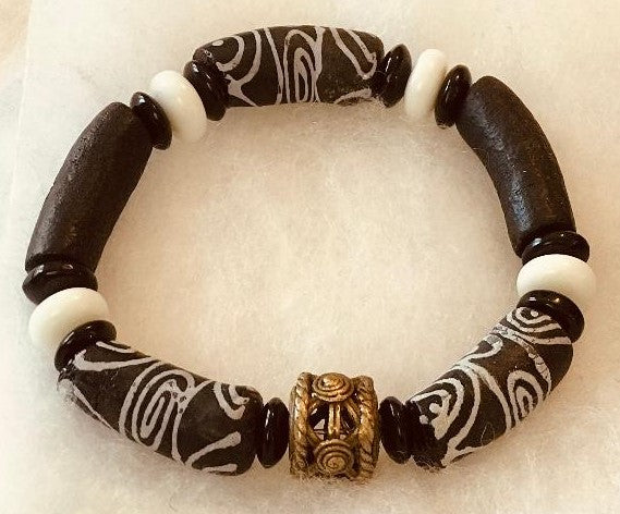 Empowering Krobo Bead Bracelet Black and Brass